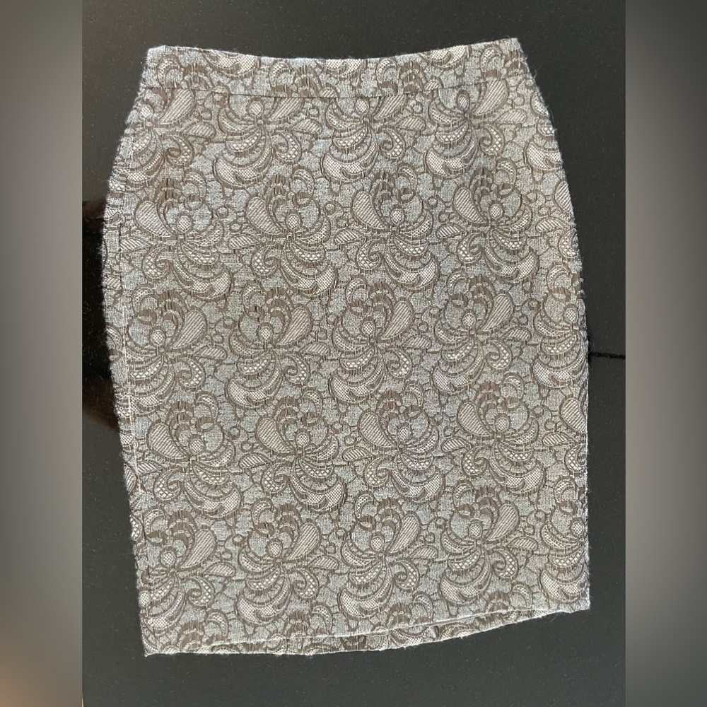 Ann Taylor Silver Jacquard Pencil Skirt